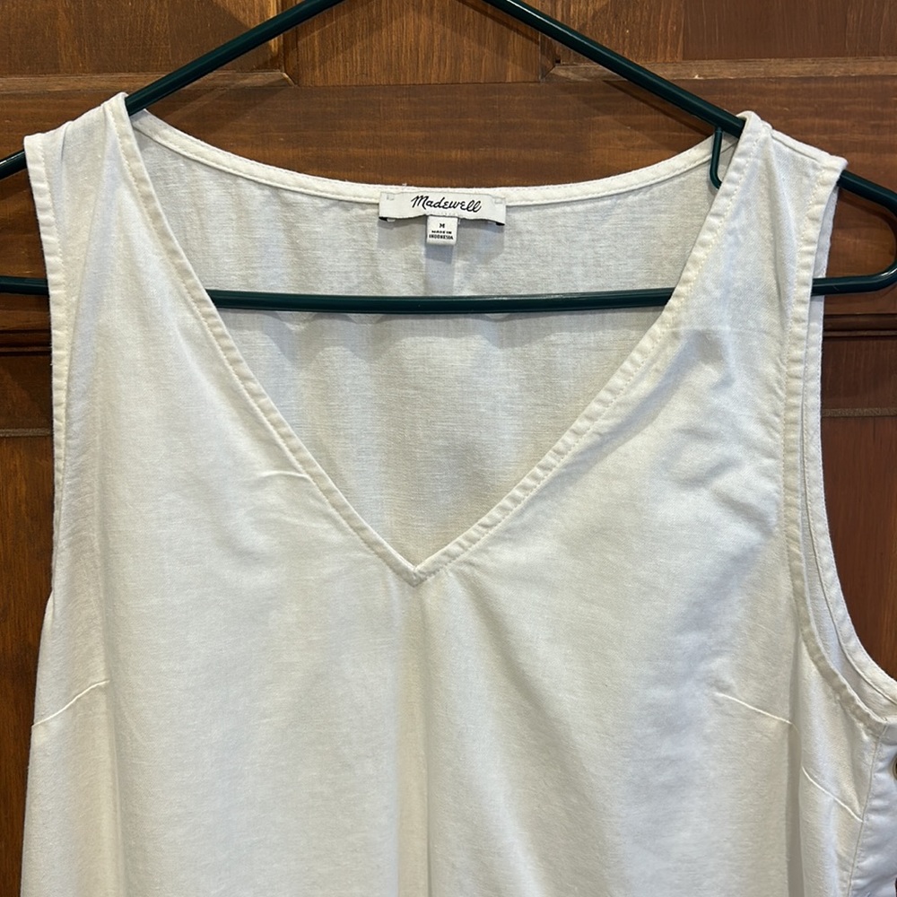 Madewell linen-cotton side-button off white cream midi dress medium - Picture 6 of 8